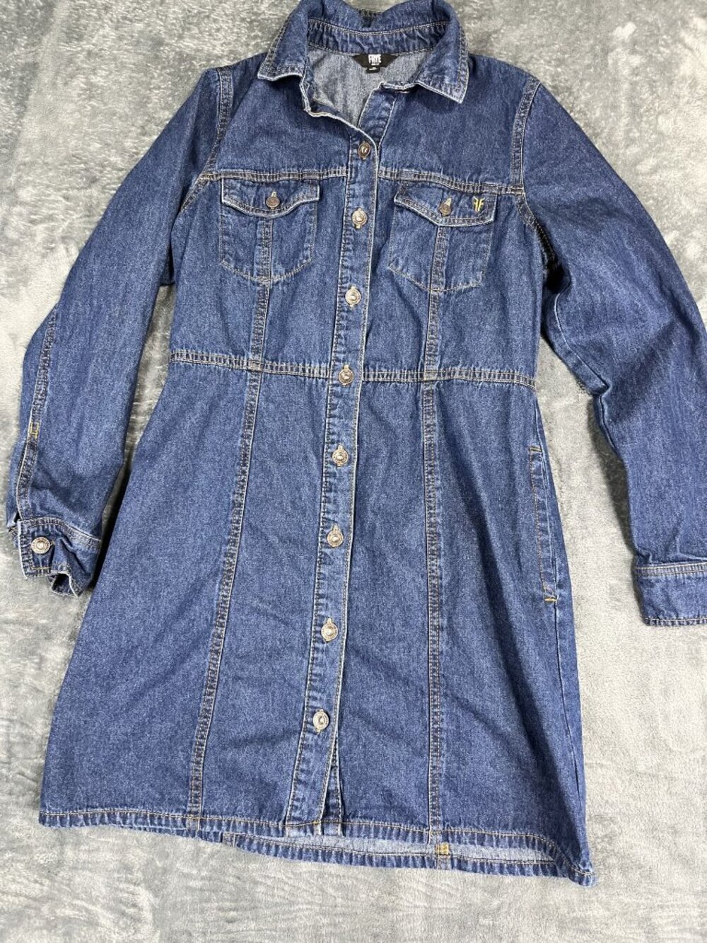 Frye Womens Medium Denim Button-Up Shirt Dress Long Sleeve Blue